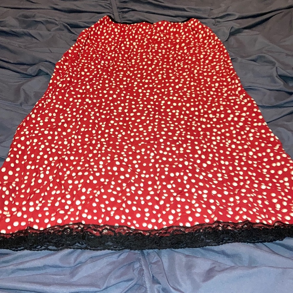 Hugo Buscati Red and White Polka Dot Midi Skirt